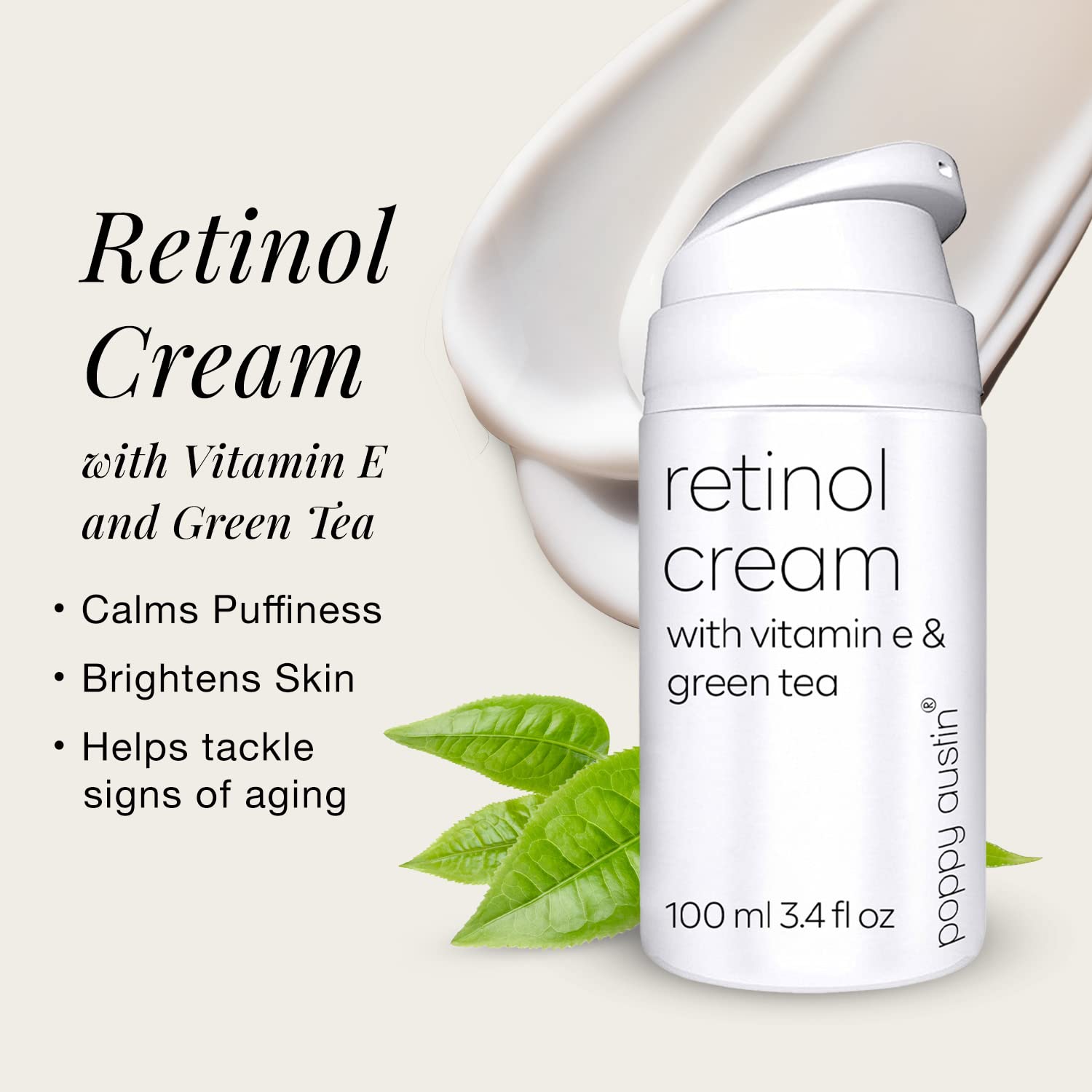 poppy austin Retinol Cream for Face 3.4OZ, High-Strength Retinol Night Cream - Cruelty Free Wrinkle Cream - Anti Aging Eye Cream For Face & Body